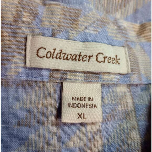 Coldwater Creek Shirt Ladies Extra Large Blue Aztec 3/4 Sleeve 100% Linen Button - Picture 5 of 7
